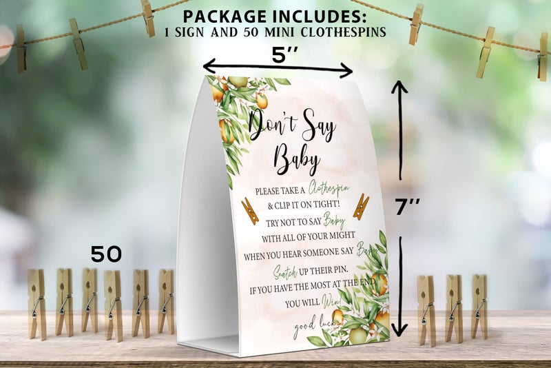 Pazag Don't Say Baby Set - One 5x7 Sign and 50 Mini Clothespins, Baby Shower Games, Baby Shower Decoration, Gender Neutral Baby Shower - MsJb033 - Image 2